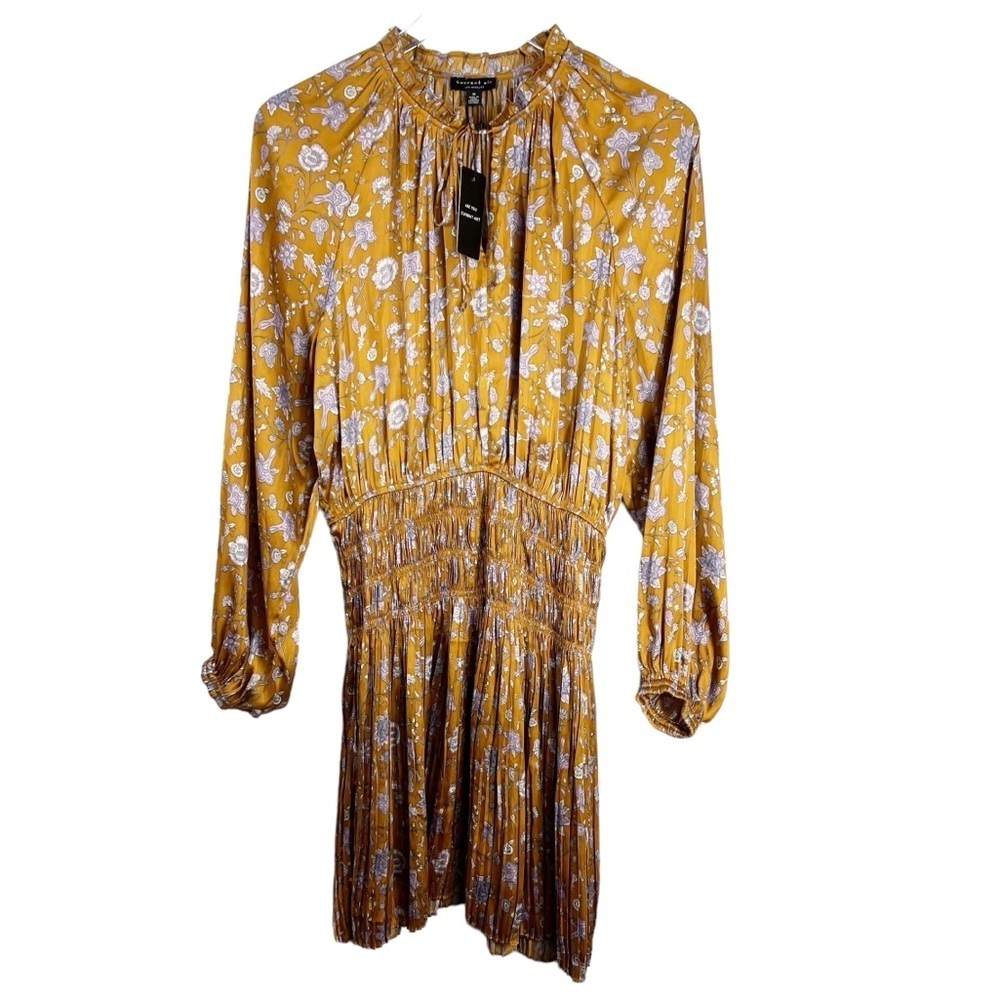 CURRENT AIR Alyce Smocked Gold and Lavender Floral Dress Medium - Picture 2 of 12